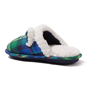 Dearfoams Lil Bear Kid's Plaid Scuff Slippers