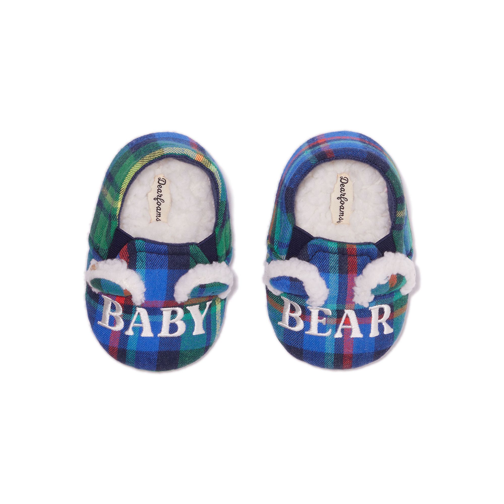 Dearfoams Baby Bear Plaid Closed Back Slippers, Boys, Size: 0-3, Blue Plai