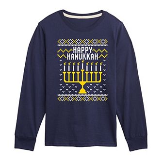 Boys 8-20 Happy Hanukkah Long Sleeve Graphic Tee