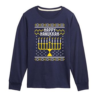 Boys 8-20 Happy Hanukkah Long Sleeve Graphic Tee