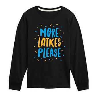 Boys 8-20 More Latkes Please Long Sleeve Graphic Tee
