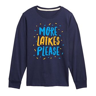 Boys 8-20 More Latkes Please Long Sleeve Graphic Tee