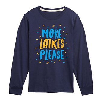 Boys 8-20 More Latkes Please Long Sleeve Graphic Tee