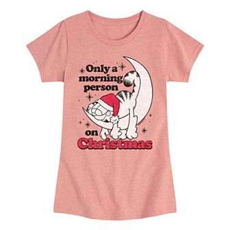 Girls 7-16 Garfield Morning Person On Christmas Graphic Tee