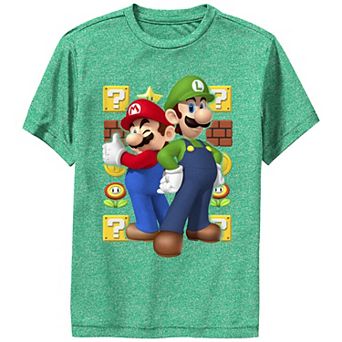 Boys 8-20 Super Mario Bros And Luigi Icons Background Graphic Tee