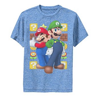 Boys 6-20 Super Mario Bros And Luigi Icons Background Graphic Tee