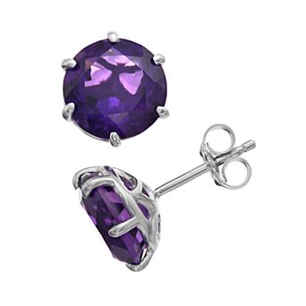 SIRI USA by TJM Sterling Silver Lab-Created Ameythyst Solitaire Stud Earrings