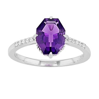 SIRI USA by TJM Sterling Silver Lab-Created Amethyst & Cubic Zirconia Statement Ring