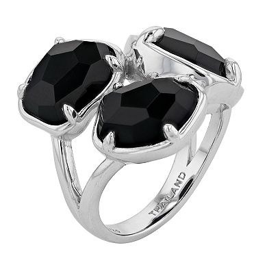 SIRI USA by TJM Sterling Silver Black Onyx 3-Stone Ring