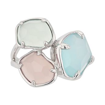 SIRI USA by TJM Sterling Silver Blue Chalcedony with Apple & Lavender Chalcedony 3-Stone Ring