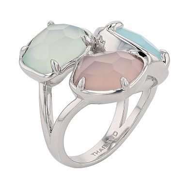 SIRI USA by TJM Sterling Silver Blue Chalcedony with Apple & Lavender Chalcedony 3-Stone Ring