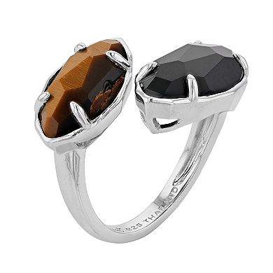 SIRI USA by TJM Sterling Silver Black Onyx & Tiger's Eye 2-Stone Ring