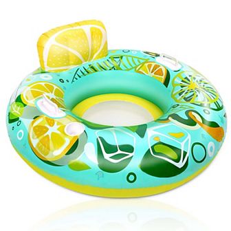 Inflatable Lounger Pool Float with a Rubber Handle and a Drink Holder