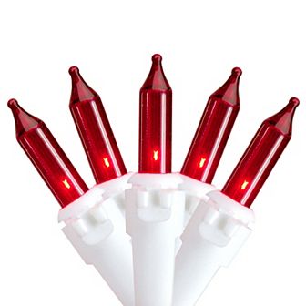 50-Count Red Mini String Christmas Light Set 10ft White Wire