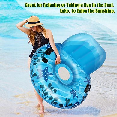 Inflatable Lounger Pool Float with a Rubber Handle and a Drink Holder