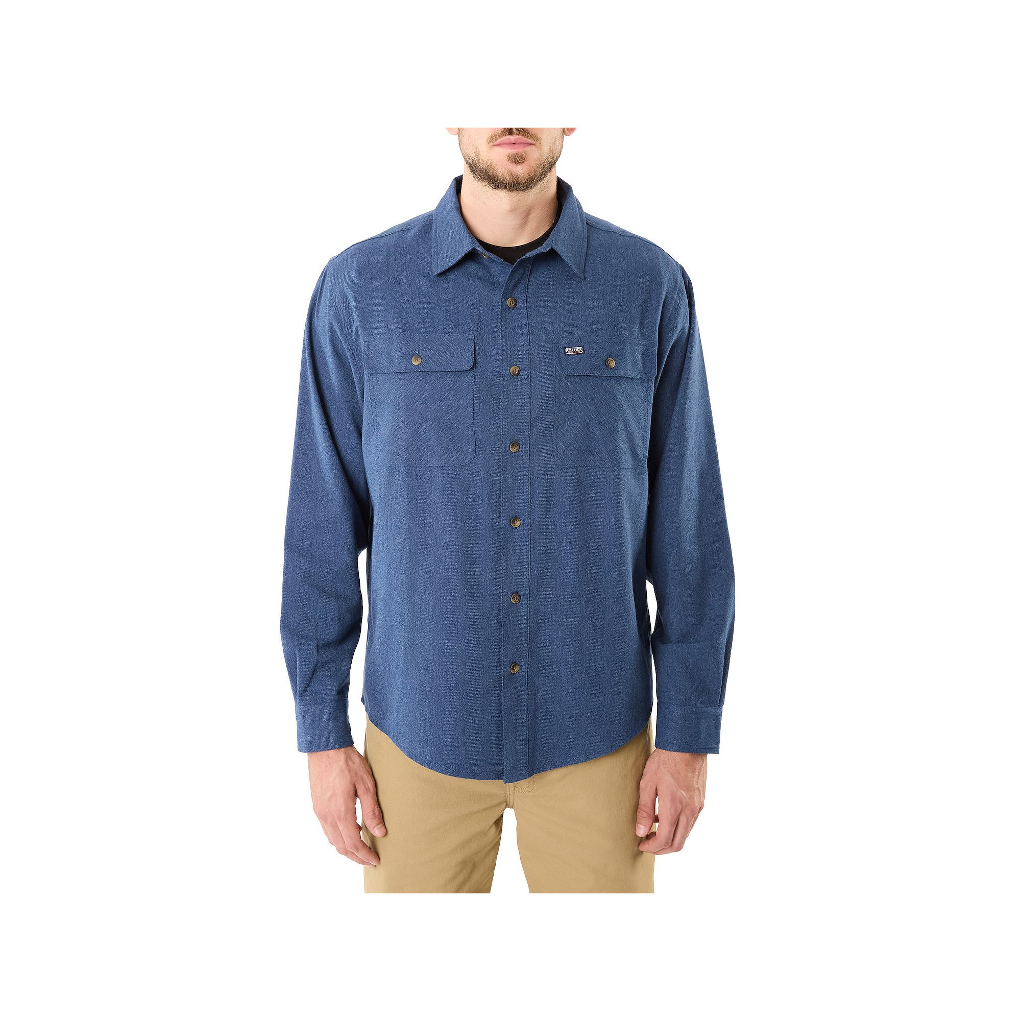 Mens Smiths Workwear Regular-Fit Solid Two-Pocket Flannel Button-Down Shi