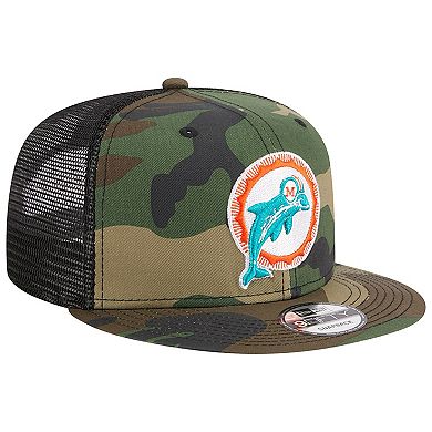Men's New Era Camo Miami Dolphins Throwback Main Trucker 9FIFTY Snapback Hat