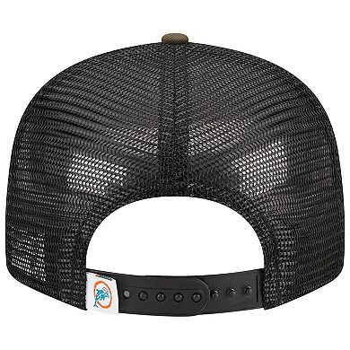 Men's New Era Camo Miami Dolphins Throwback Main Trucker 9FIFTY Snapback Hat