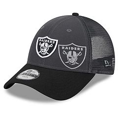 Oakland Raiders New Era Historic Logo Devoted Trucker 9TWENTY Snapback Hat  - Silver/Natural