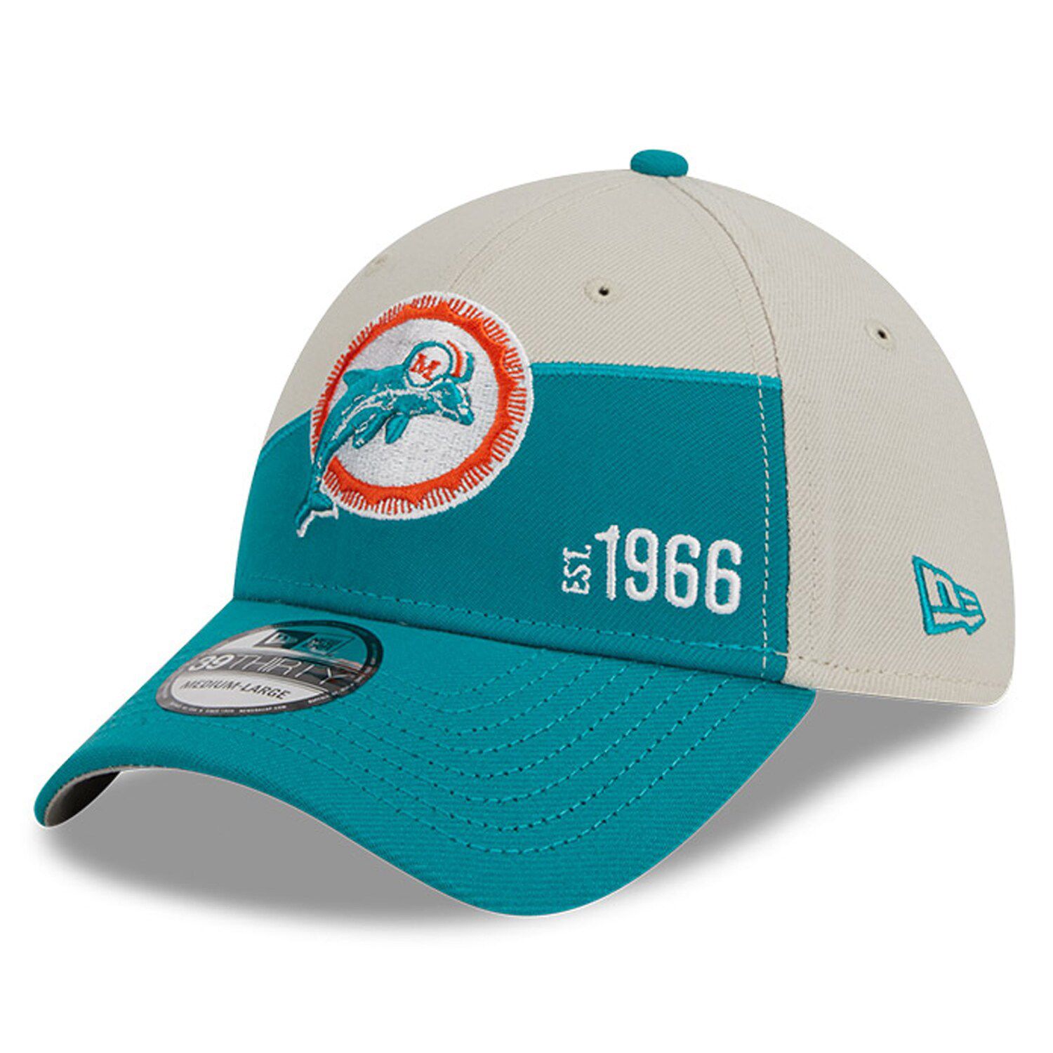 Youth Miami Dolphins New Era Stone/Aqua 2023 NFL Draft 9FORTY Adjustable Hat