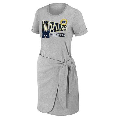 Women's WEAR by Erin Andrews Heather Gray Michigan Wolverines Knotted T-Shirt Dress