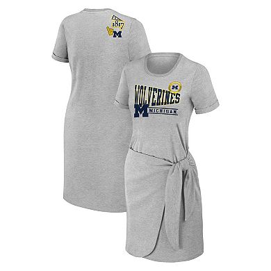 Women's WEAR by Erin Andrews Heather Gray Michigan Wolverines Knotted T-Shirt Dress