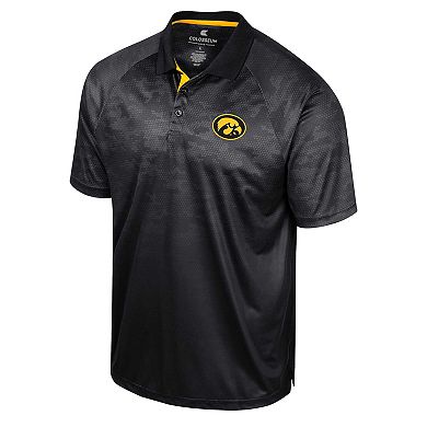 Men's Colosseum Black Iowa Hawkeyes Honeycomb Raglan Polo