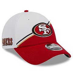 Men's New Era White/Scarlet San Francisco 49ers Stacked A-Frame Trucker 9FORTY Adjustable Hat