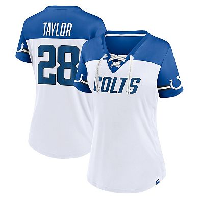 Women's Fanatics Branded Jonathan Taylor White Indianapolis Colts Athena Name & Number V-Neck Top