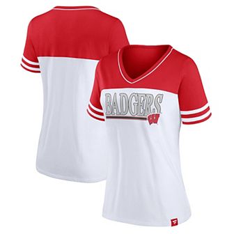 Women's Profile White/Red Wisconsin Badgers Plus Size Field Game V-Neck T-Shirt