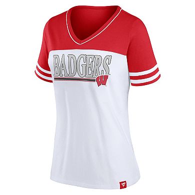 Women's Profile White/Red Wisconsin Badgers Plus Size Field Game V-Neck T-Shirt