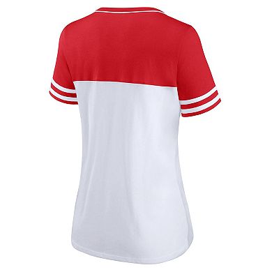 Women's Profile White/Red Wisconsin Badgers Plus Size Field Game V-Neck T-Shirt