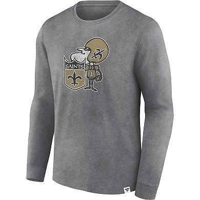 Men's Fanatics Branded Heather Charcoal New Orleans Saints Washed Primary Long Sleeve T-Shirt