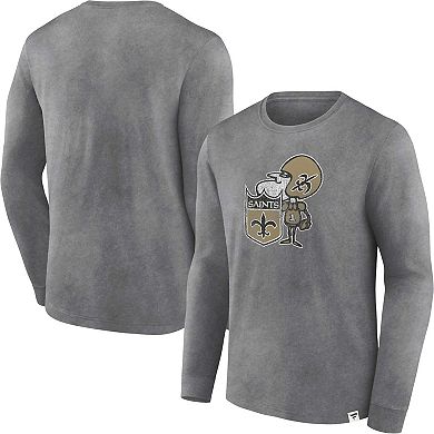 Men's Fanatics Branded Heather Charcoal New Orleans Saints Washed Primary Long Sleeve T-Shirt