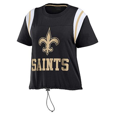 Women's WEAR by Erin Andrews Black New Orleans Saints Cinched Colorblock T-Shirt