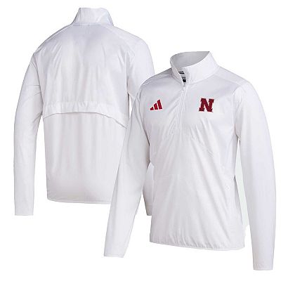 Men s adidas White Nebraska Huskers Sideline AEROREADY Raglan Sleeve Quarter Zip Jacket