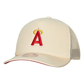 Men's Mitchell & Ness Cream Los Angeles Angels Cooperstown Collection Evergreen Adjustable Trucker Hat