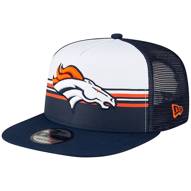 Men s New Era White Navy Denver Broncos Striped A Frame 9FIFTY Trucker Snapback Hat