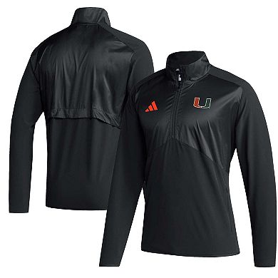 Men's adidas Black Miami Hurricanes Sideline AEROREADY Raglan Sleeve Quarter-Zip Jacket