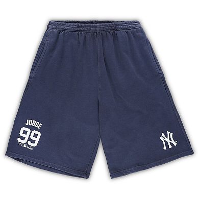 Men's Aaron Judge Navy New York Yankees Big & Tall Stitched Double-Knit Shorts