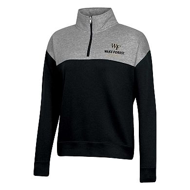 Women's Champion  Black Wake Forest Demon Deacons Color-Blocked Quarter-Zip Sweatshirt