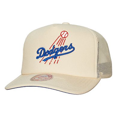 Men's Mitchell & Ness Cream Los Angeles Dodgers Cooperstown Collection Evergreen Adjustable Trucker Hat