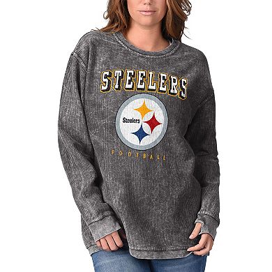 Women's G-III 4Her by Carl Banks Black Pittsburgh Steelers Comfy Cord Pullover Sweatshirt