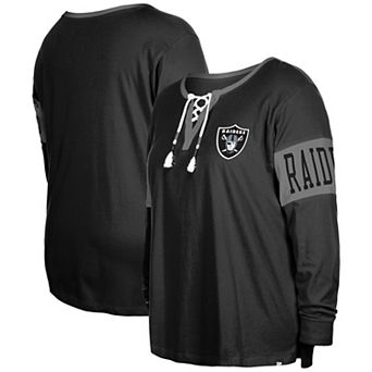 Women's New Era Black Las Vegas Raiders Plus Size Lace-Up Notch Neck Long Sleeve T-Shirt