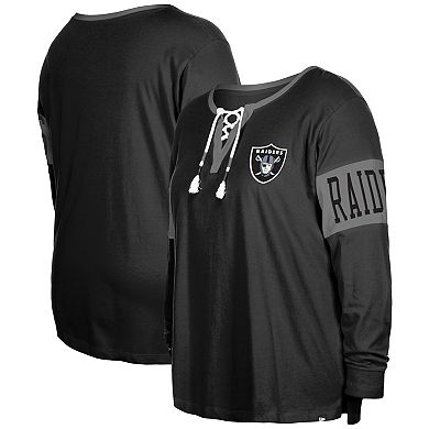 Women's New Era  Black Las Vegas Raiders Plus Size Lace-Up Notch Neck Long Sleeve T-Shirt