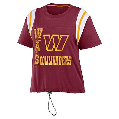 Women's WEAR by Erin Andrews Burgundy Washington Commanders Cinched Colorblock T-Shirt