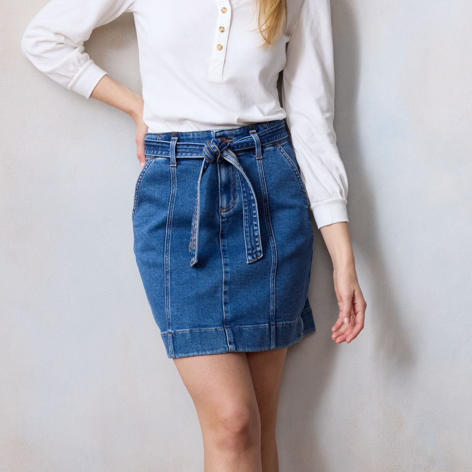 Mid length shop denim skirts kohls