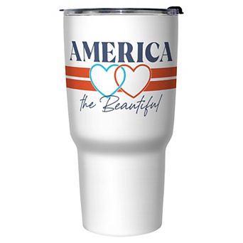 America The Beautiful Stripes And Hearts 27 oz. Stainless Steel Travel Mug