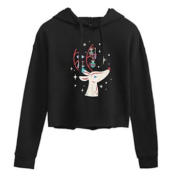 Juniors' Ornament Reindeer Cropped Hoodie