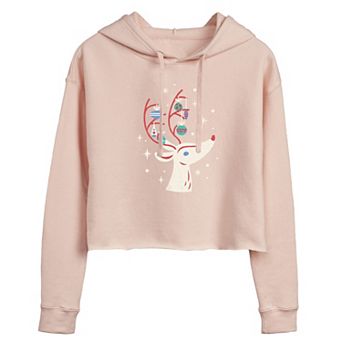 Juniors' Ornament Reindeer Cropped Hoodie